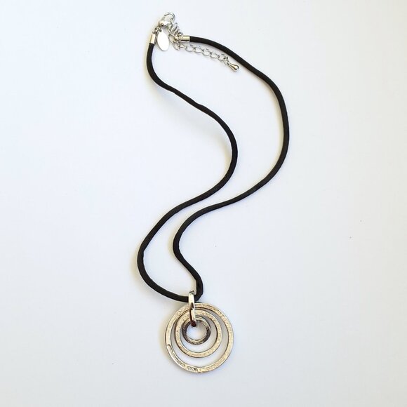 Nolan Miller Rhinestone Necklace Pendant Silver Tone Layered Multi Circle 16" - Picture 3 of 4